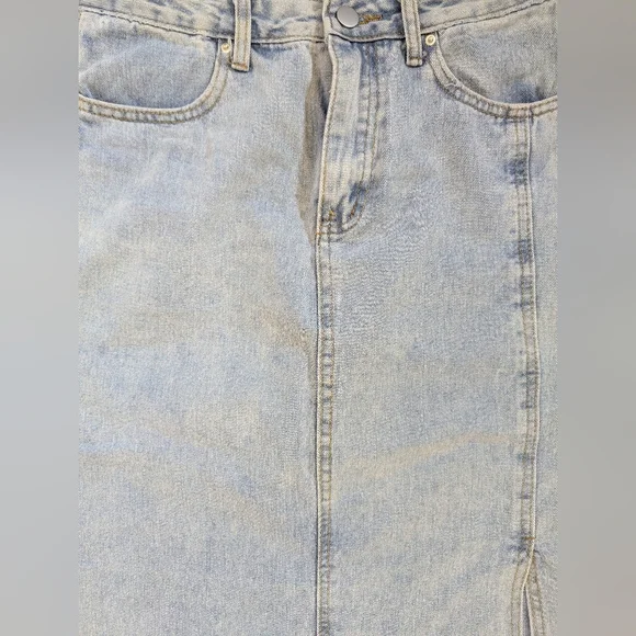 Woman’s Light Wash Front Slit Midi Jean Skirt - Picture 2 of 3